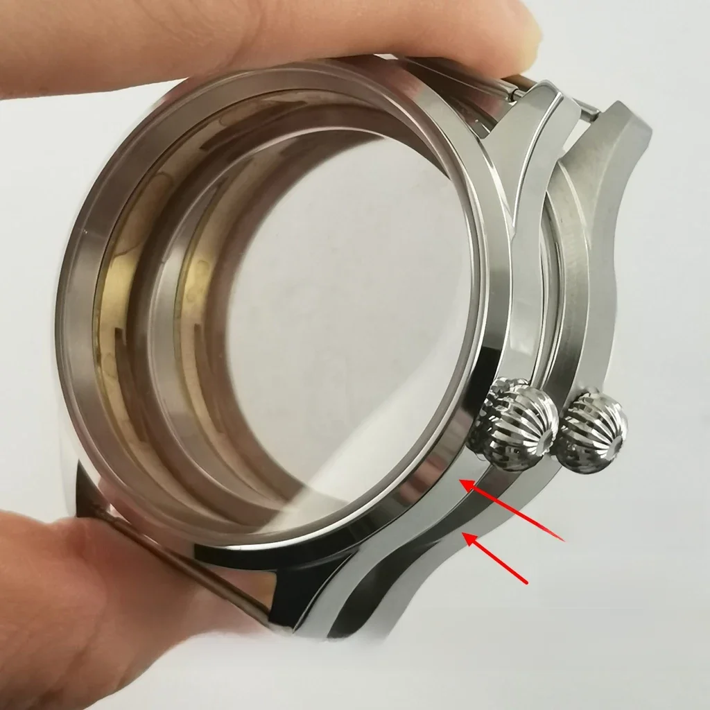 Pudełko zegarka 43mm, srebrne, polerowane/szczotkowane, szkło szafirowe, stalowa koperta bez logo, mechanizm ETA 6497,6498, ST3600 — zdjęcie 2