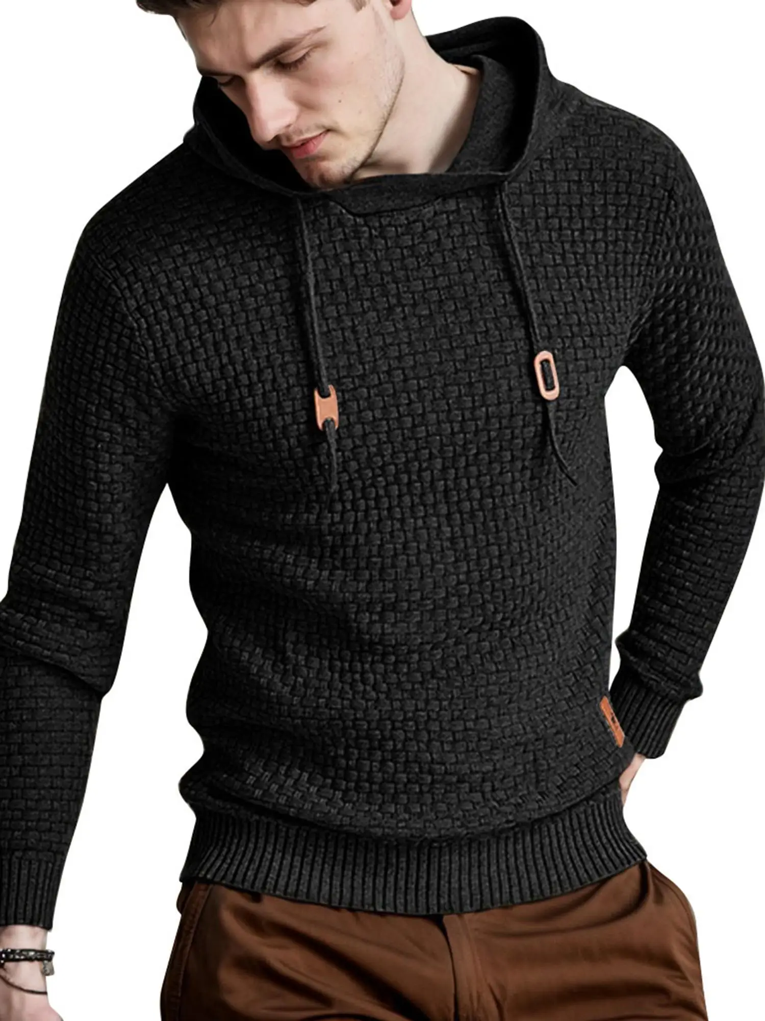 سويت شيرت رجالي بقلنسوة كاجوال بأكمام طويلة برباط وافل وسترة بغطاء للرأس بقصة ضيقة #3