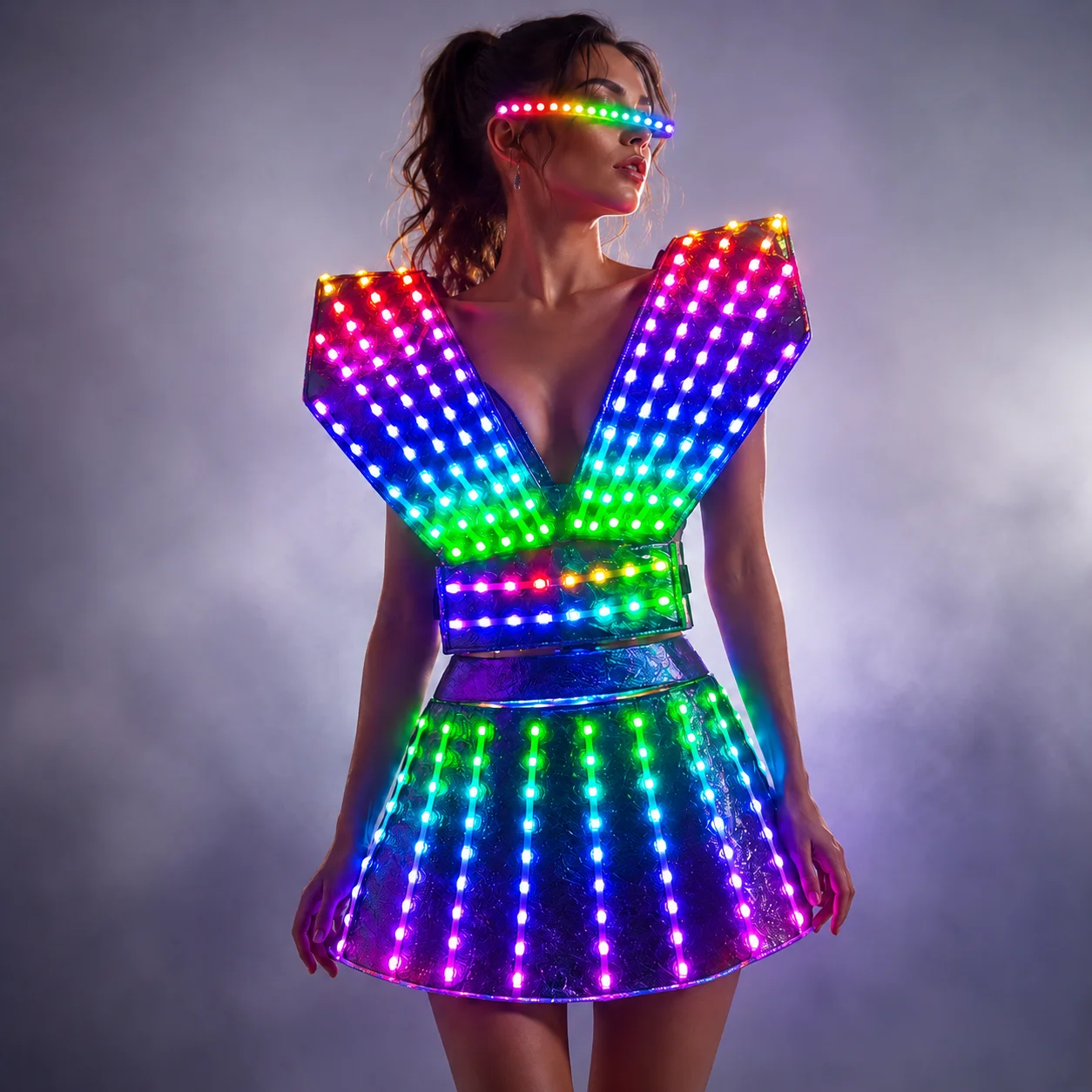 Voll farbige LED-Kleid leuchtende Bühne Tanz kleid Nachtclub Party feiern Kleid Frauen tanzen Performance-Kleidung