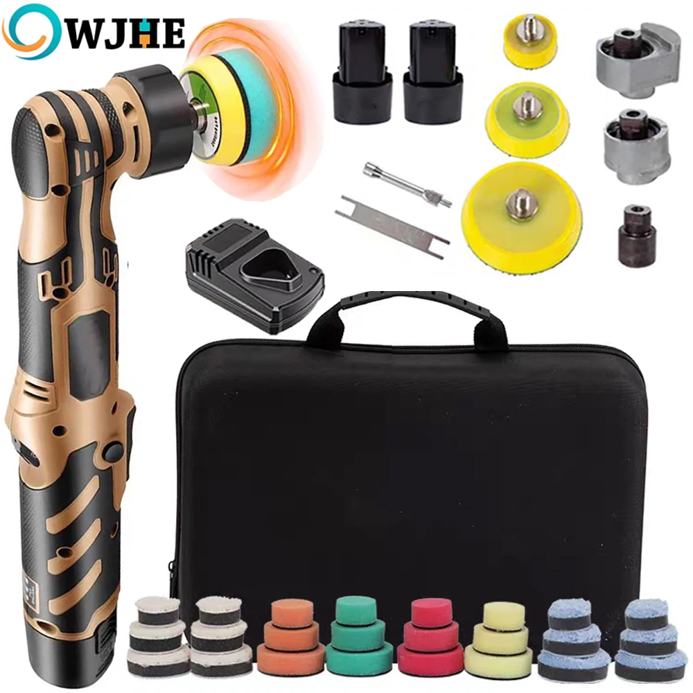 OWJHE 12V Kabelloser Mini-Autopolierer, kabellose Autopoliermaschine mit 1/1,5/2 Zoll Polierpad-Set für Autowachs, einstellbare Geschwindigkeit