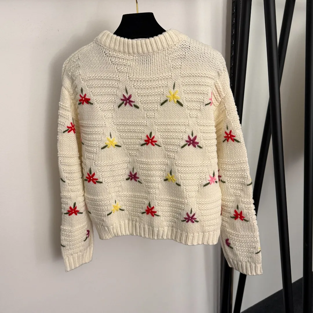 

25SS осенне-зимний женский красочный вязаный крючком пуловер с буквенным принтом, трикотажная рубашка с длинными рукавами SU277