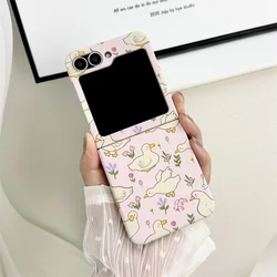 Cute Cartoon Duck Flower Phone Case for Samsung Galaxy Z Flip 6 5 4 3 Kawaii Hard Cases for Z Flip5 Flip6 Flip4 5G Funda