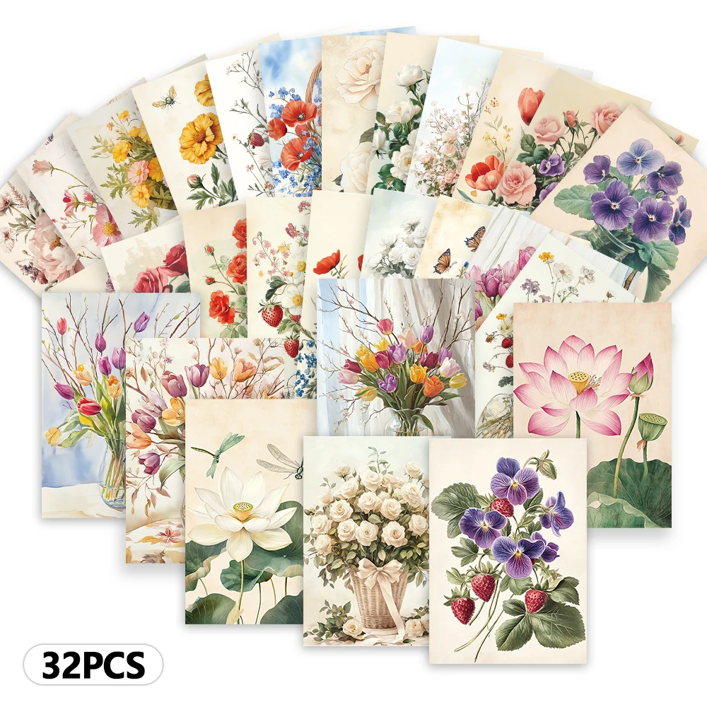32 piezas, postales botánicos y florales, pegatinas para decoración de habitaciones, material de folleto, recuerdos, coleccionables y correo