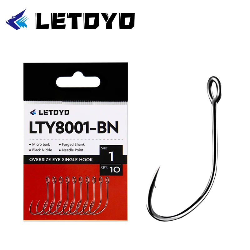 LETOYO forged shank Barbed oversize eye Fishhook for spoon lure High Carbon Steel black nickle spinner hook for Stream fishing