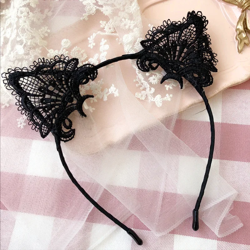 1 PC nowy wysokiej jakości styl dziewczyny koronki opaska z uszami kota opaska do włosów włosy księżniczki akcesoria nakrycia głowy Sexy słodkie pasma włosów — zdjęcie 2