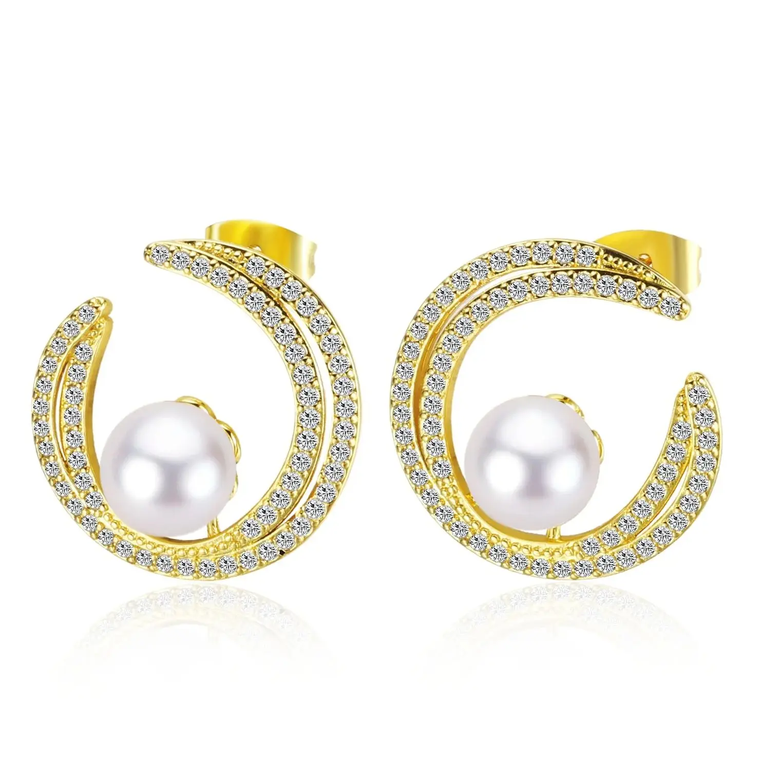 

New Arrival 925 Sterling Silver Pearl Earrings Gold Color for Women Wedding Party Gift Fashion Jewelry