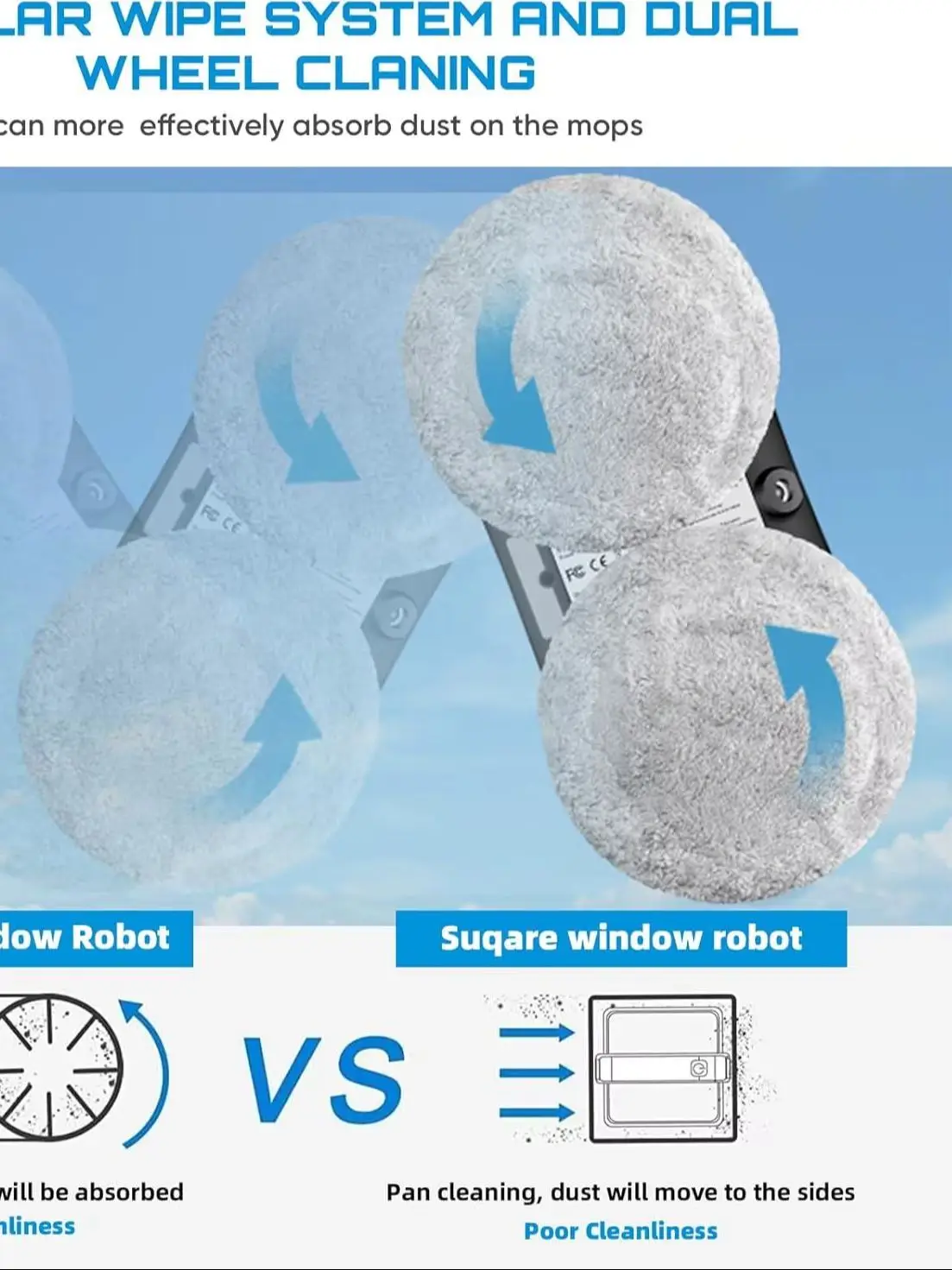 5600Pa Fensterputzroboter Automatische Wassersprühfunktion Absturzsicher Fernbedienung Fensterreinigungsmaschine für Glas/Fliesen/Decken