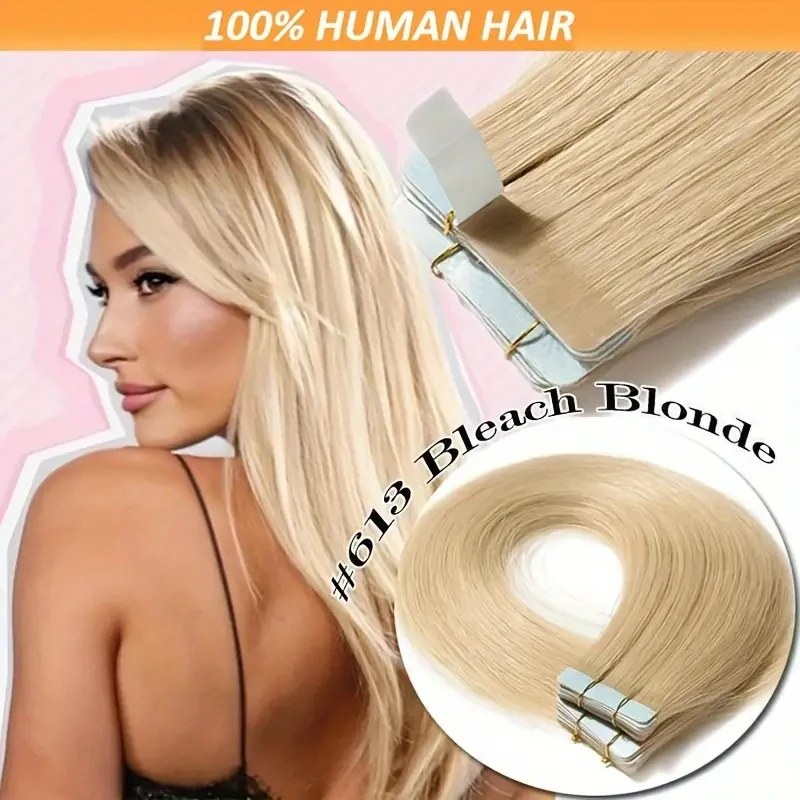 Alimice Tape w #613 blond niewidzialnym doczepy z ludzkich włosów dla kobiet Remy ludzkie włosy prosta taśma w przedłużaniu włosów 50g