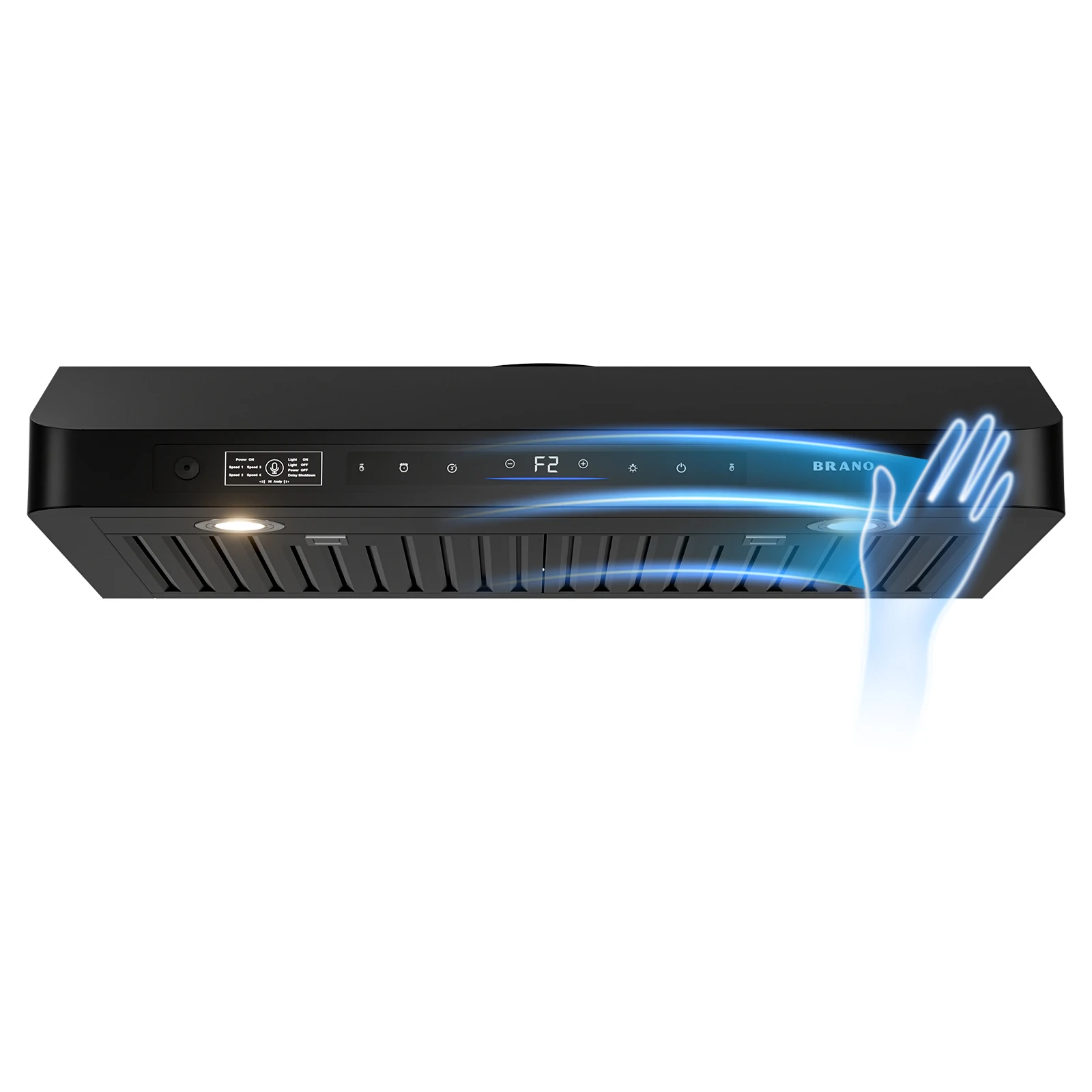 

BRANO 30 Inch Under Cabinet Range Hood with Voice/Gesture/Touch Control, 900 CFM Kitchen Hood with 4-Speed Exhaust Fan, Stainless Steel Stove Hood with LED Lights, Baffle Filters