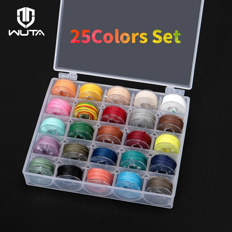 WUTA Leather Sewing Thread Kit Round Waxed Thread 25 Colors Set Mini Bobbin Thread Handmade DIY Braided Rope Bracelet Line