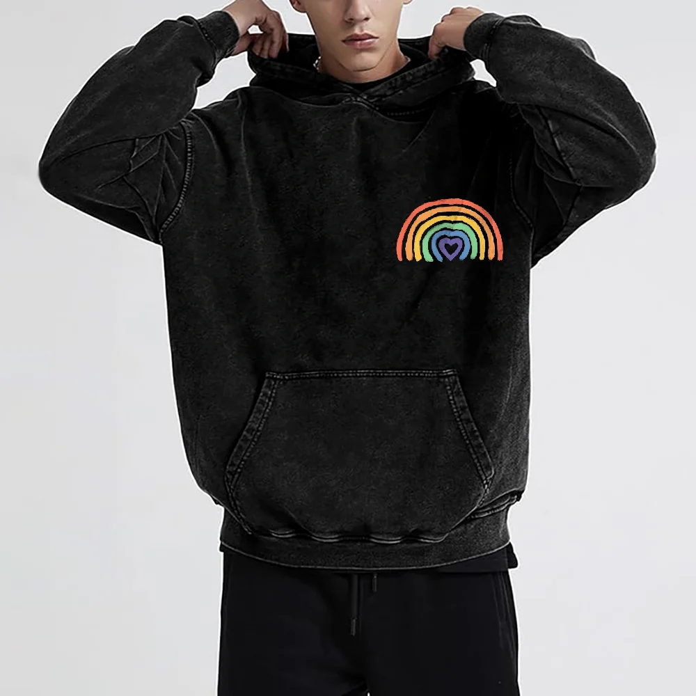 

Rainbow Heart Hoodie Colorful Rainbow Heart Pattern Casual Loose Long Sleeved Charming Vibrant Comfortable Warm Top