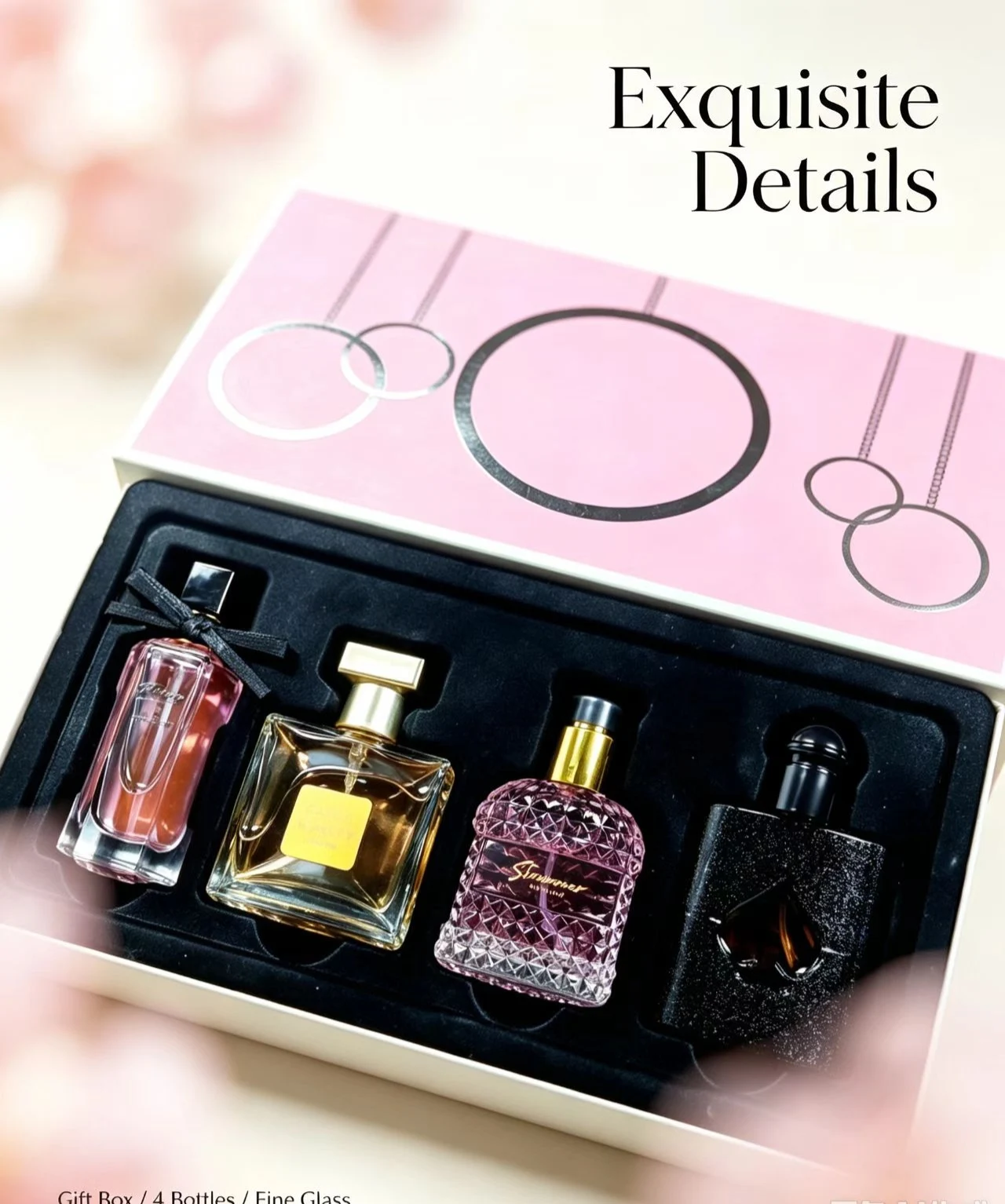 4 Elegant Scents Perfume Gift Set for Women, Floral Bloom Sweet Fruity Soft Vanilla Musk Woody Notes, Long Lasting Eau de Parfum Premium Pink Gift Box Perfume Kit for Birthday Valentine Holiday Dating Gift view 2