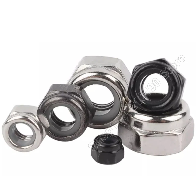 10-100pcs M2 M2.5 M3 M4 M5 M6 M8 Nickel Plated Carbon Steel Black Hex Nylon Insert Lock Nut Hexagon Self-locking Locknut DIN985