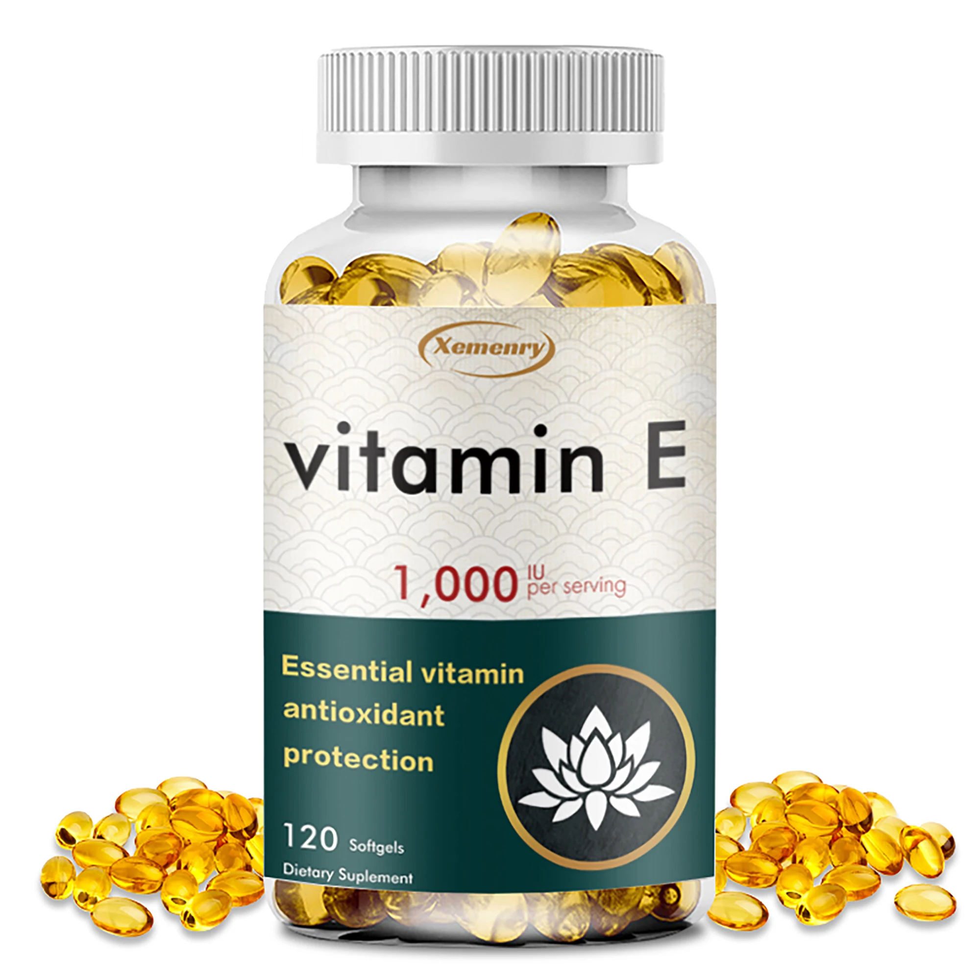 Vitamin E 1000IU Capsules - for Antioxidant, Skin, Cellular Respiration & Cardiovascular Health Support - 120 Capsules