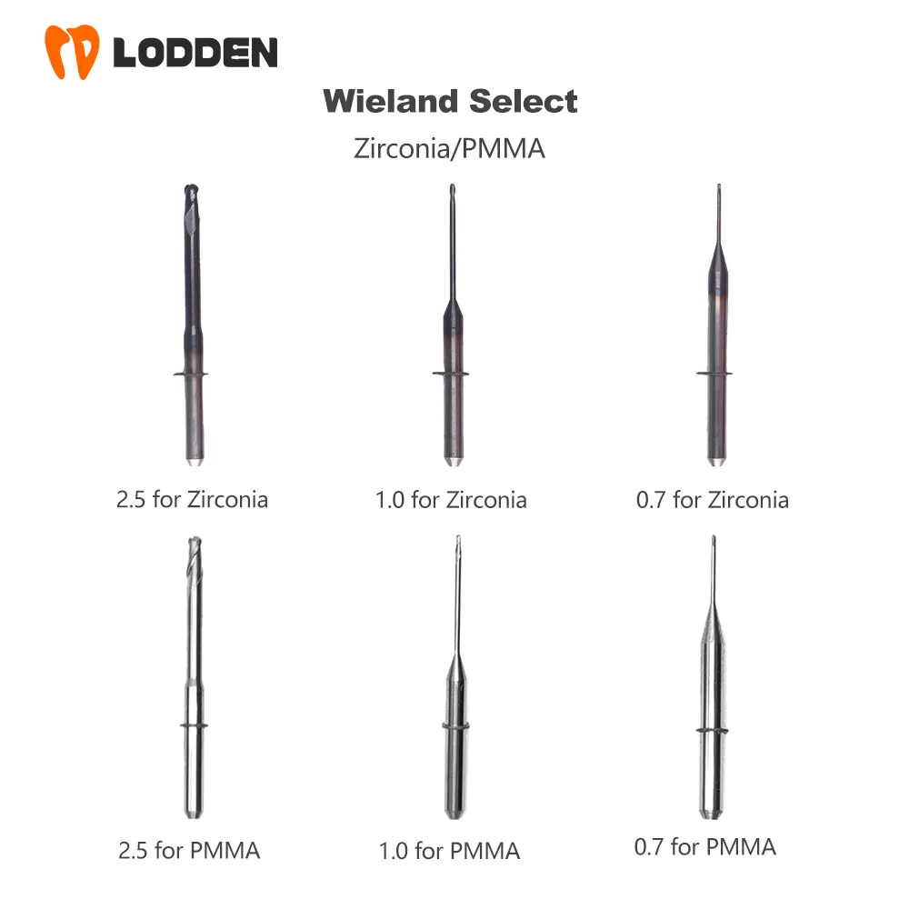 Wieland Select Dental Lab Metarial Milling Burs D3 Diamond DC NC Coating Milling Cutter for Zirconia PMMA Milling Machine