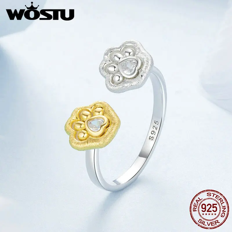 

WOSTU 925 Sterling Silver Paw Ring Kitty Puppy Ring For Pet Lover 18K Gold Plated Finger Ring Original Fine Jewelry Gift 0.19cm