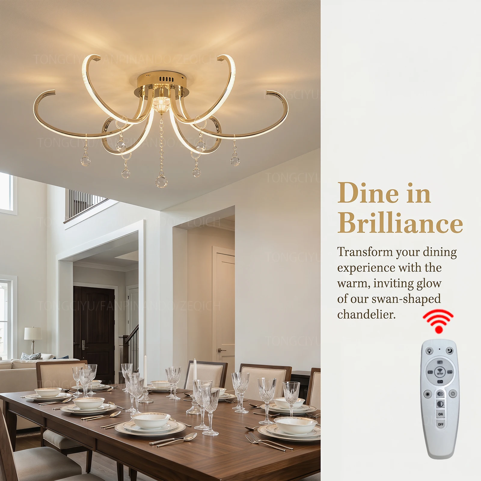 36W Modern LED Ceiling Chandelier Remote Dimmable 3000‑6000K Modular Ceiling Lamp Gold Chrome Black for Living Room Bedroom
