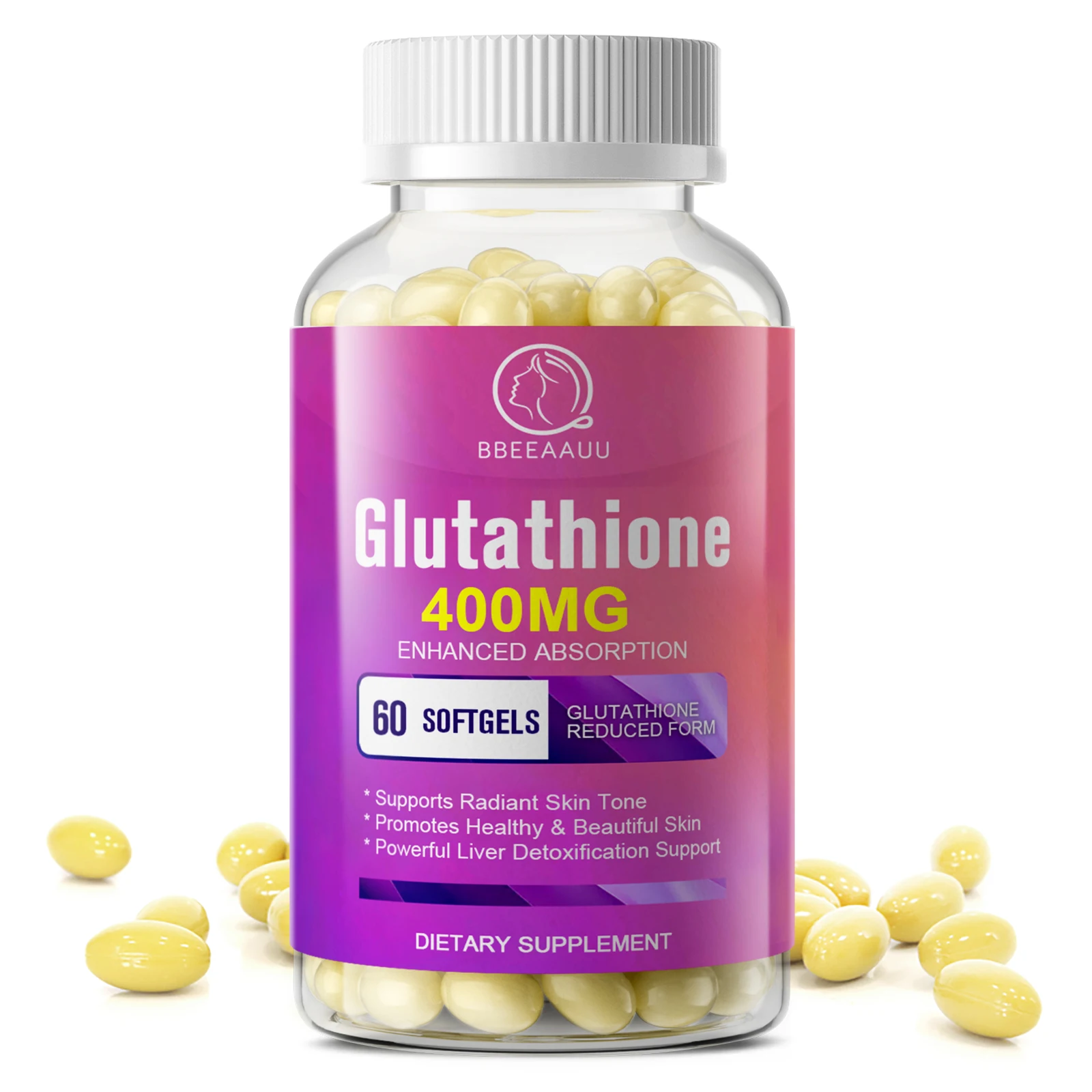 BBEEAAUU Glutathione Capsules Support Skin Whitening Improve Dullness Anti-wrinkle and Anti-aging Detox Liver Health