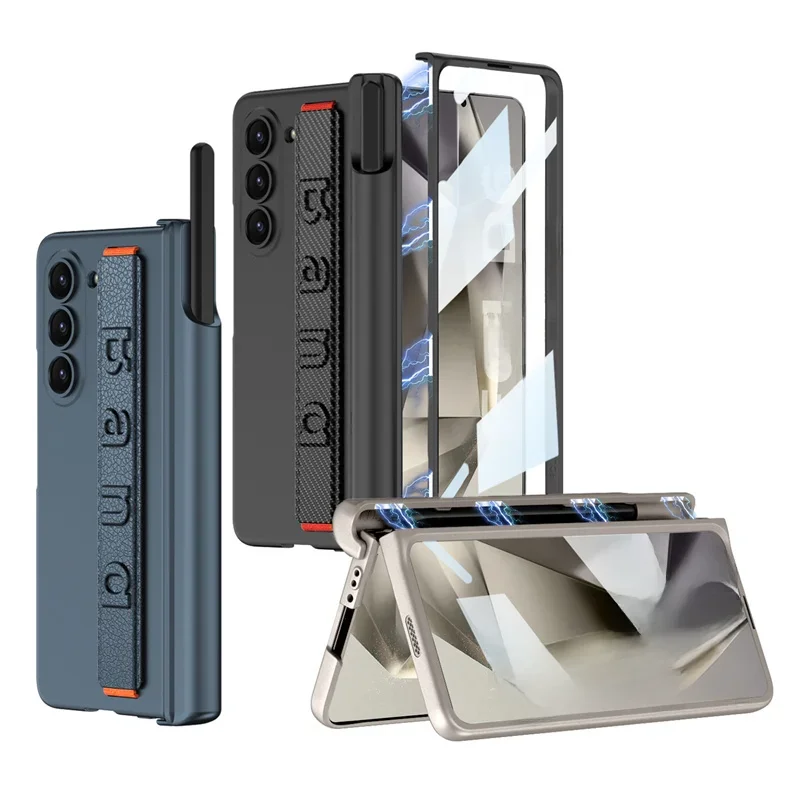 Etui z magnetycznym zapięciem, paskiem na nadgarstek i przegródką na długopis do Samsung Galaxy Z Fold 8 7 6 5 4 8Ultra z folią ochronną na ekran, odporne na wstrząsy. — zdjęcie produktu 7