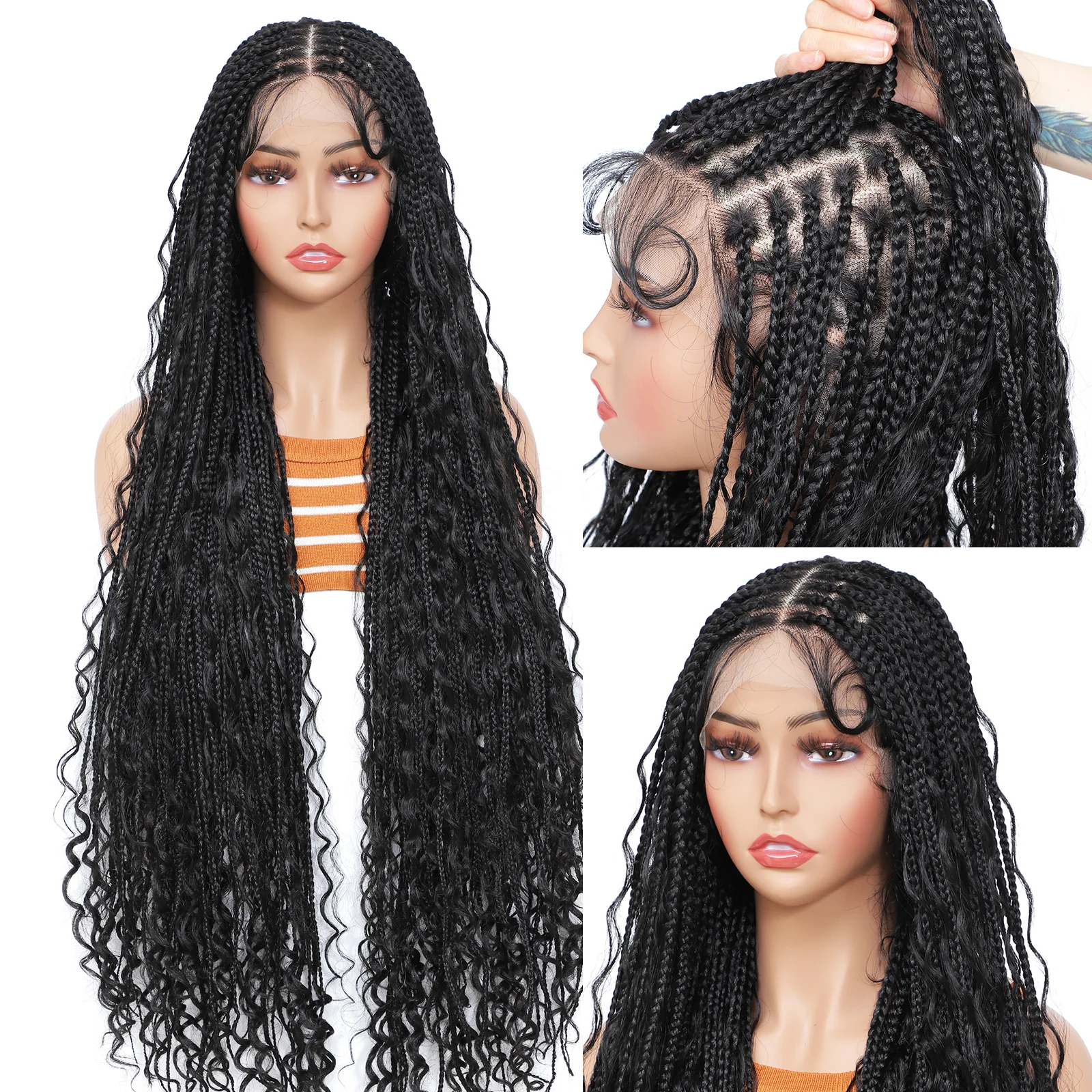 

Boho Box Braided Wigs Synthetic Curly Hair Full Lace Wigs for Black Women Goddess Locs Braid Wig Bohemian Box Braid Wig