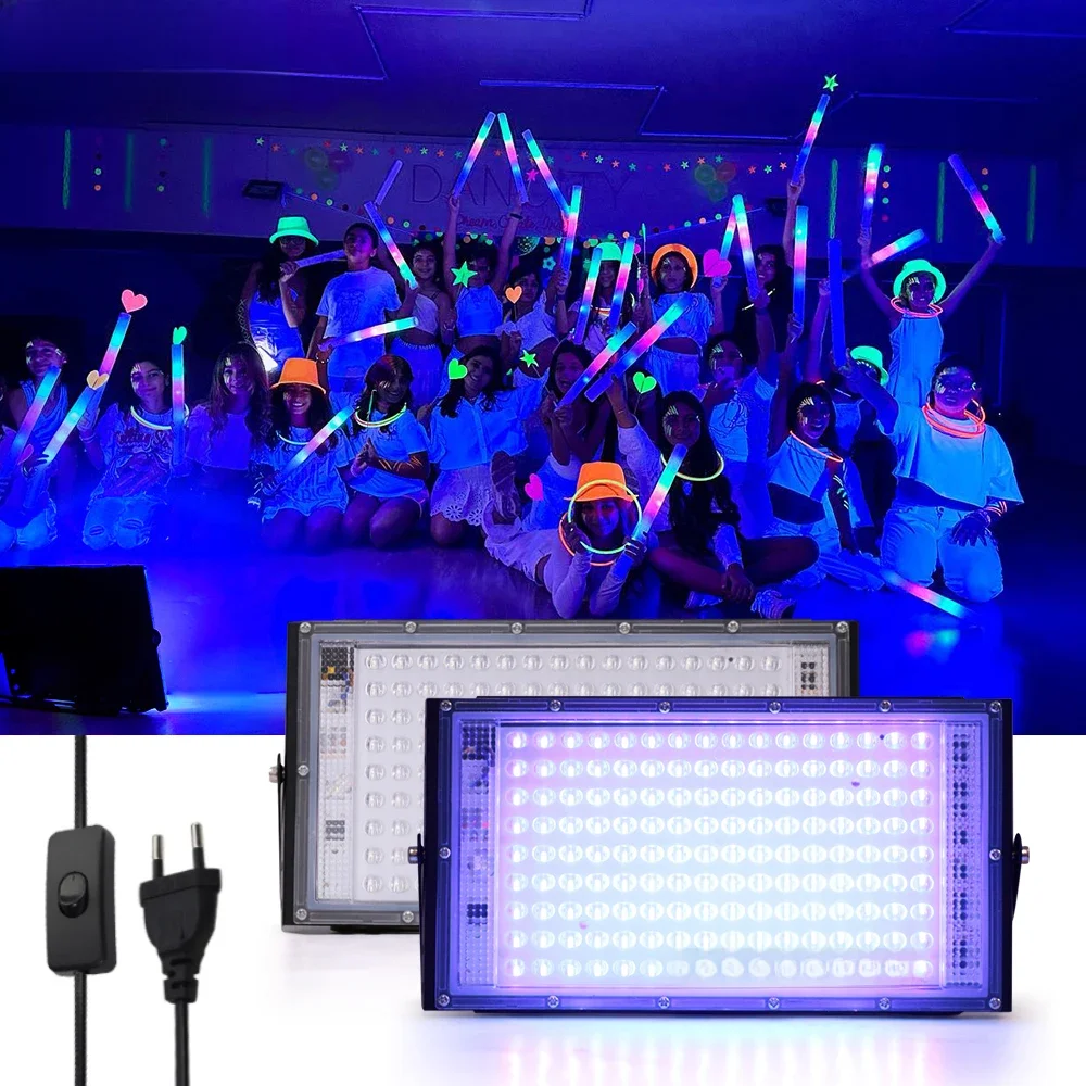 50W 100W 150W UV FloodLight 395nm 400nm Wodoodporny AC220V Ultrafioletowy fluorescencyjny lampa sceniczna Disco Party LED Stage Blacklight — zdjęcie 2