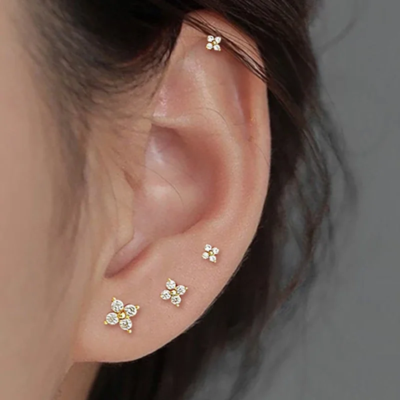 Dainty Flower kolczyki dla kobiet koreański śliczne cyrkon złoty kolor Piercing chrząstka Ear Studs kobieta biżuteria estetyczna prezent KCE038 — zdjęcie 2