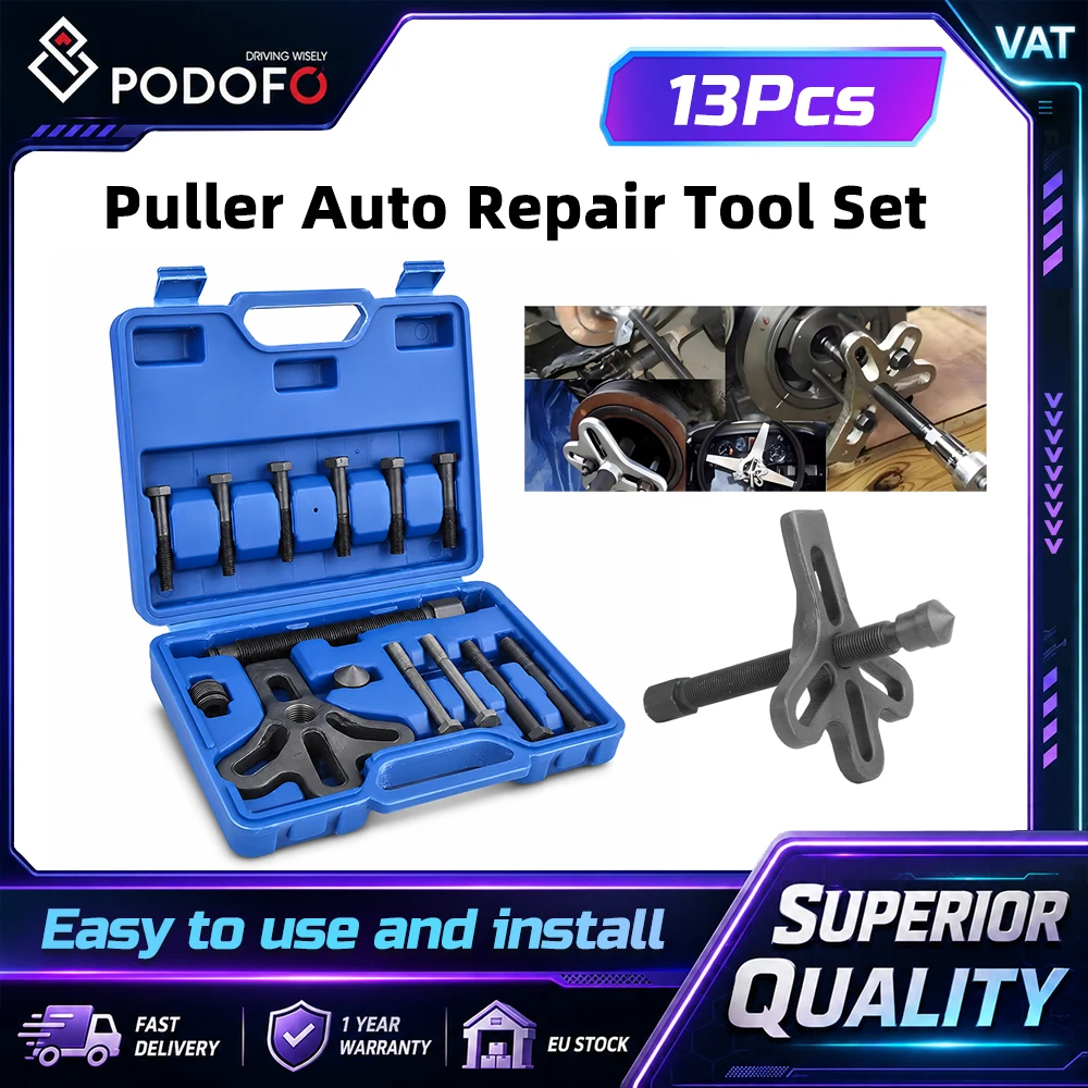Podofo Kit de 13 outils universels pour démontage de volant de voiture, extracteur de volant, outils de réparation automobile, extracteur de poulie d'équilibreur harmonique pour réparation et entretien automobile