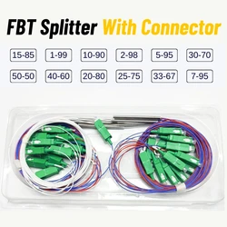 Divisor FBT de fibra óptica 20 piezas con conector SC APC, acoplador desequilibrado de 1x2, 0,9mm, relación dividida opcional, 70/30, 60/40