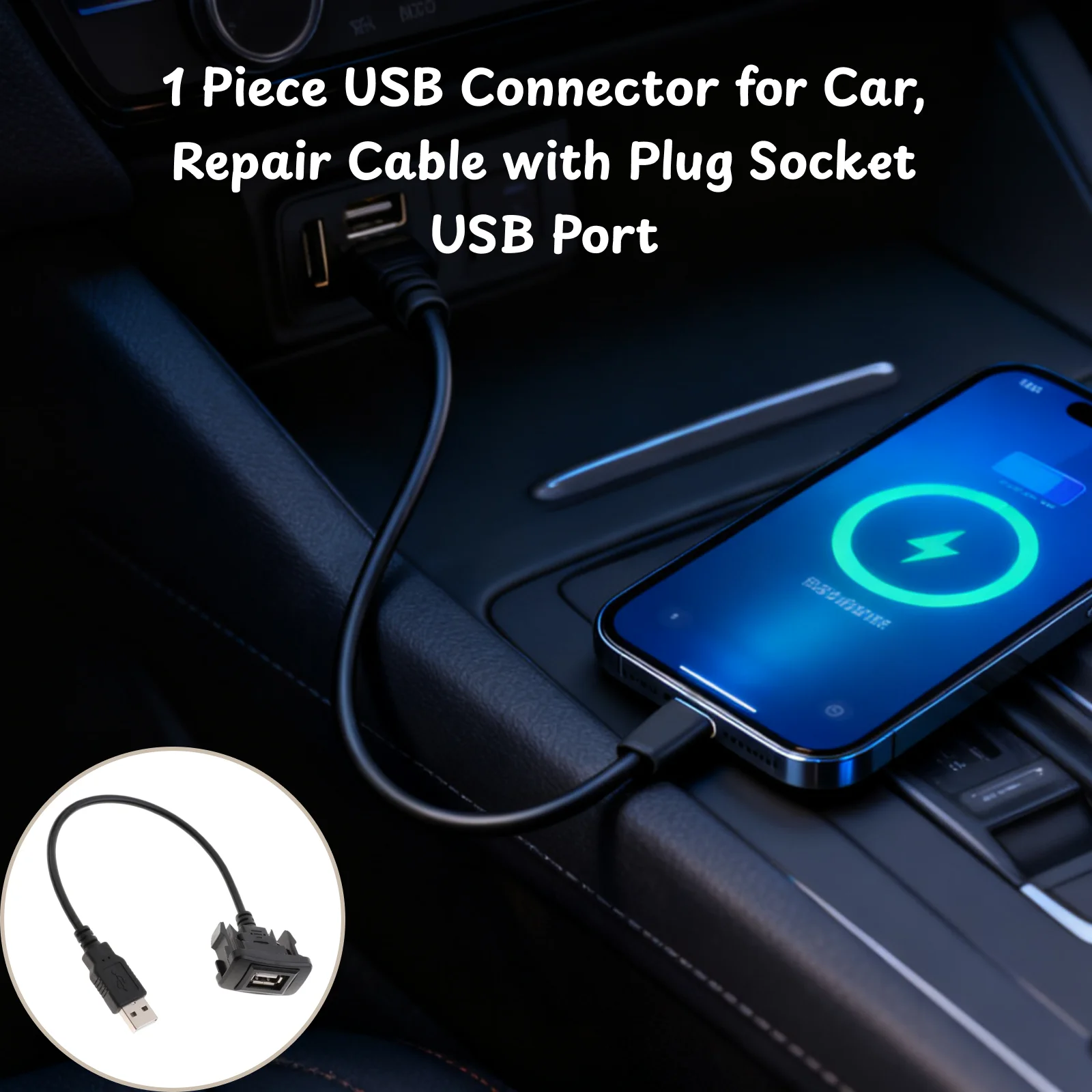 1 Piece USB Connector for Car, Repair Cable perfect replacement with Plug Socket USB Port Durable Practical Easy to install