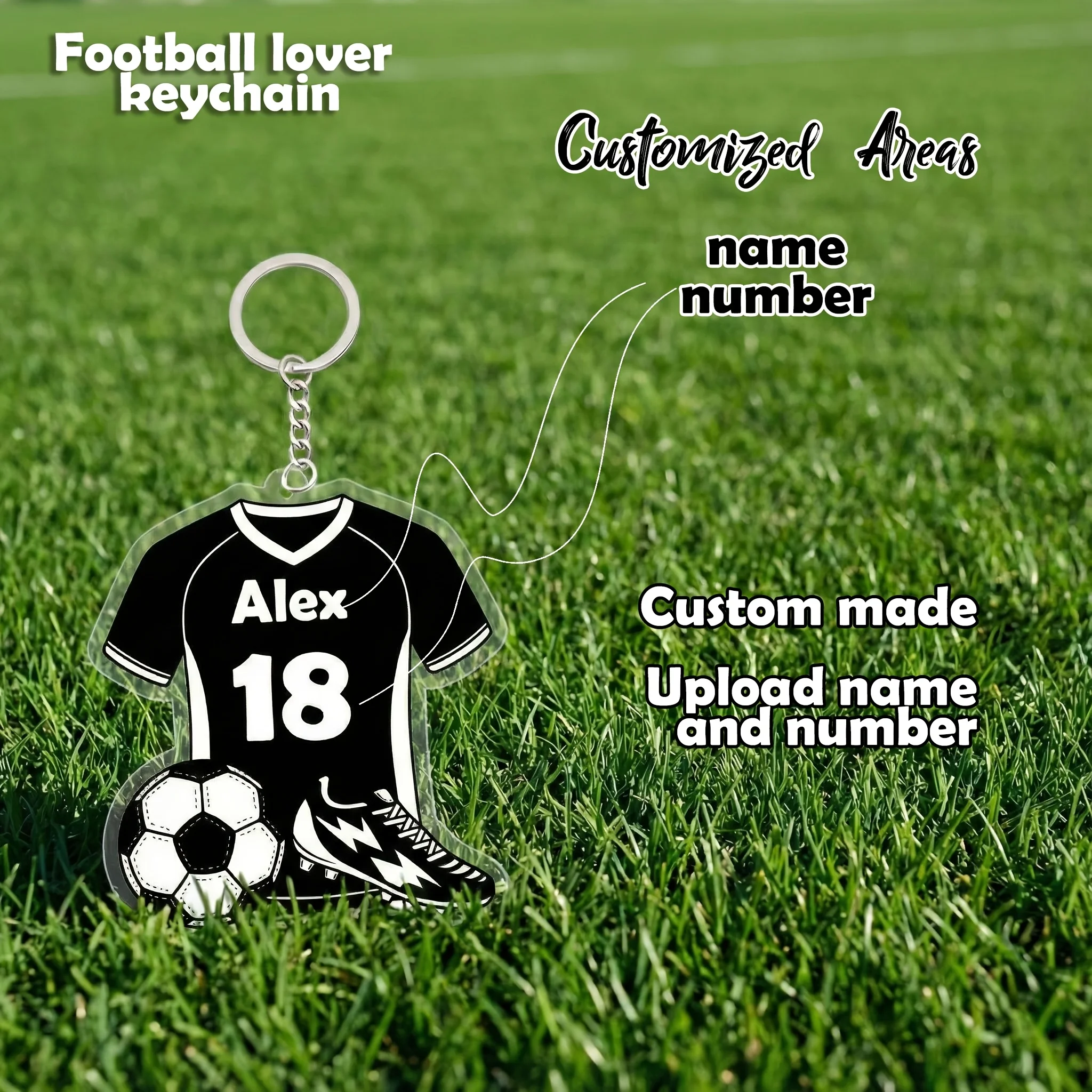 Customized Name and Number Football Jersey Acrylic Keychain, Exclusive Pendant for Fans