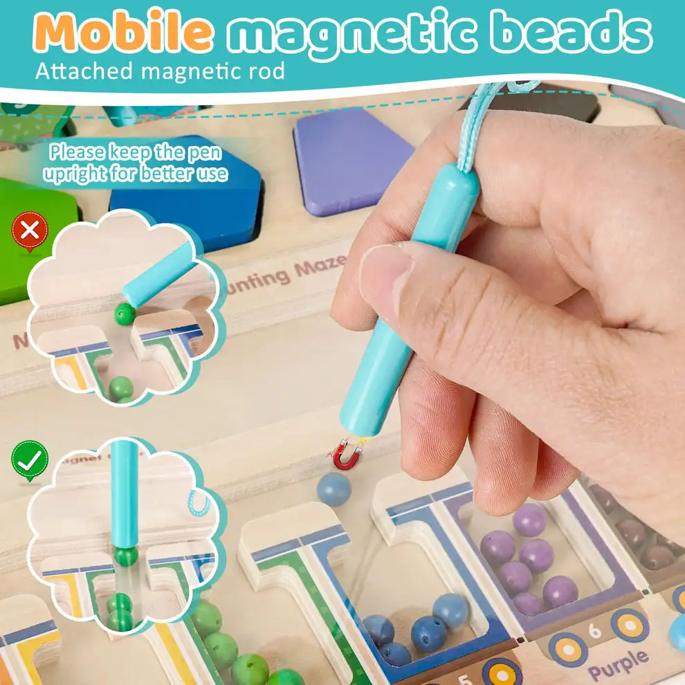 Montessori Magnetic Color and Number Maze,  Wooden Magnet Puzzle Game Board for Toddlers, Fine Motor Skills Toys