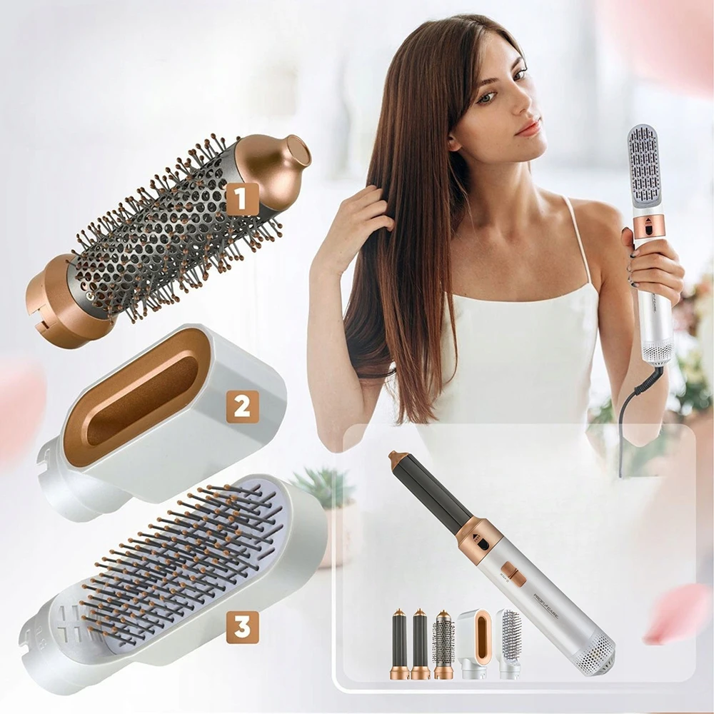 Cepillo Eléctrico 5 en 1 para el Cabello, Secador de Pelo, Rizador Automático, Alisador de Cabello, Peine de Aire Caliente, Aparato de Peluquería Multifuncional - Envío Rápido
