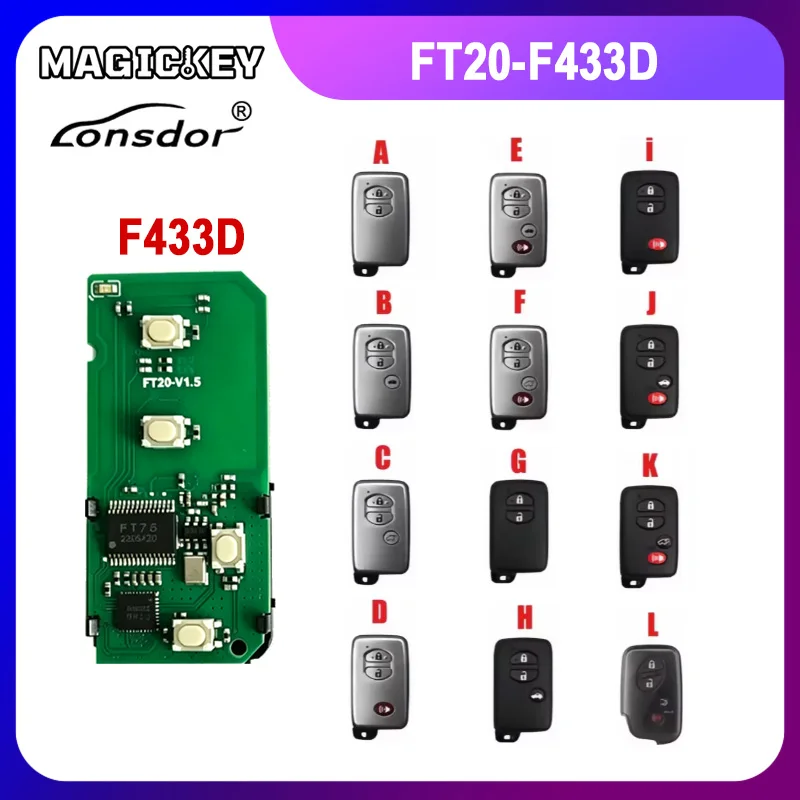 Lonsdor FT20 F433D 433.92MHZ FSK Keyless Go Smart Key Board PCB 4D Chip for Toyota with key shell