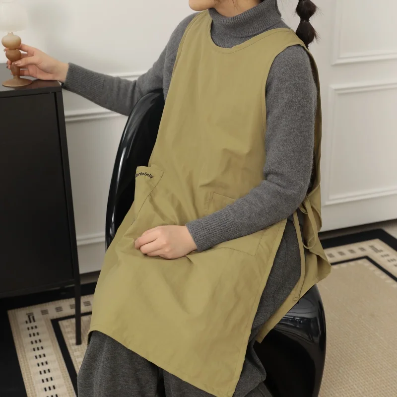 

Lightweight Waterproof Women's Kitchen Apron with Pocket Anti-dirty Long Vest Apron One-piece Work Pinafore for Salon Manicurist