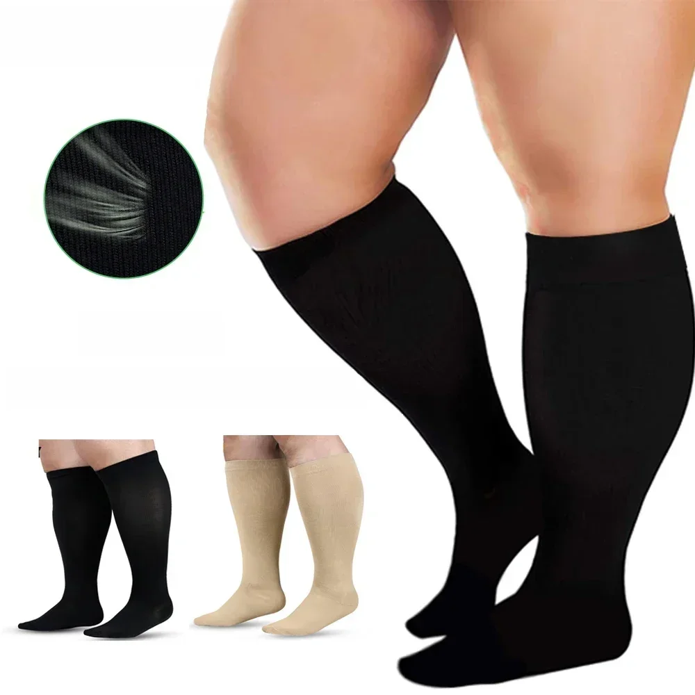 1 paire de chaussettes de Compression grande taille pour femmes et hommes, mollet large, 20-30 mmhg, Extra Large, Support haut du genou pour la Circulation