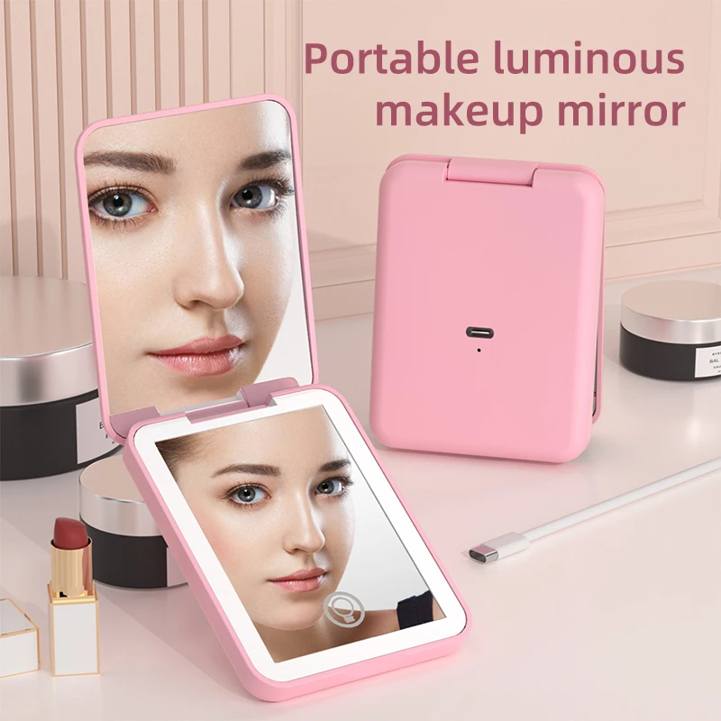 

LED makeup mirror one-button three-color magnetic switch handheld mirror portable folding makeup mirror vanity mirror