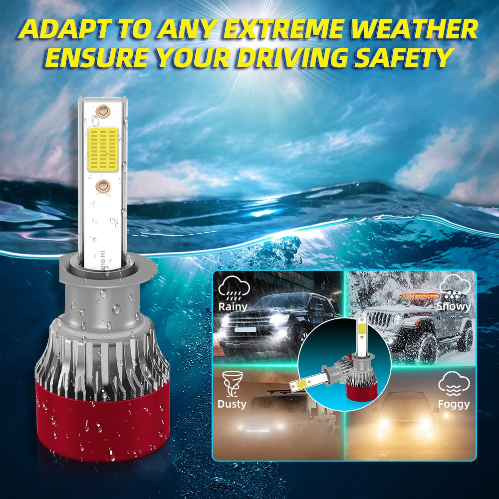 2PCS 20000LM H1 Led Headlight Bulb 6000K 3570 Chips Canbus 200W Driving Lights DRL 12V Universal For Car Motors