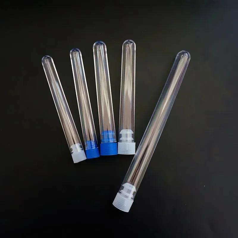 100 sztuk/partia Przezroczyste plastikowe probówki z okrągłym dnem, fiolki na prezenty ślubne z kolorowymi nakrętkami, materiały do eksperymentów laboratoryjnych i biurowych — zdjęcie produktu 7