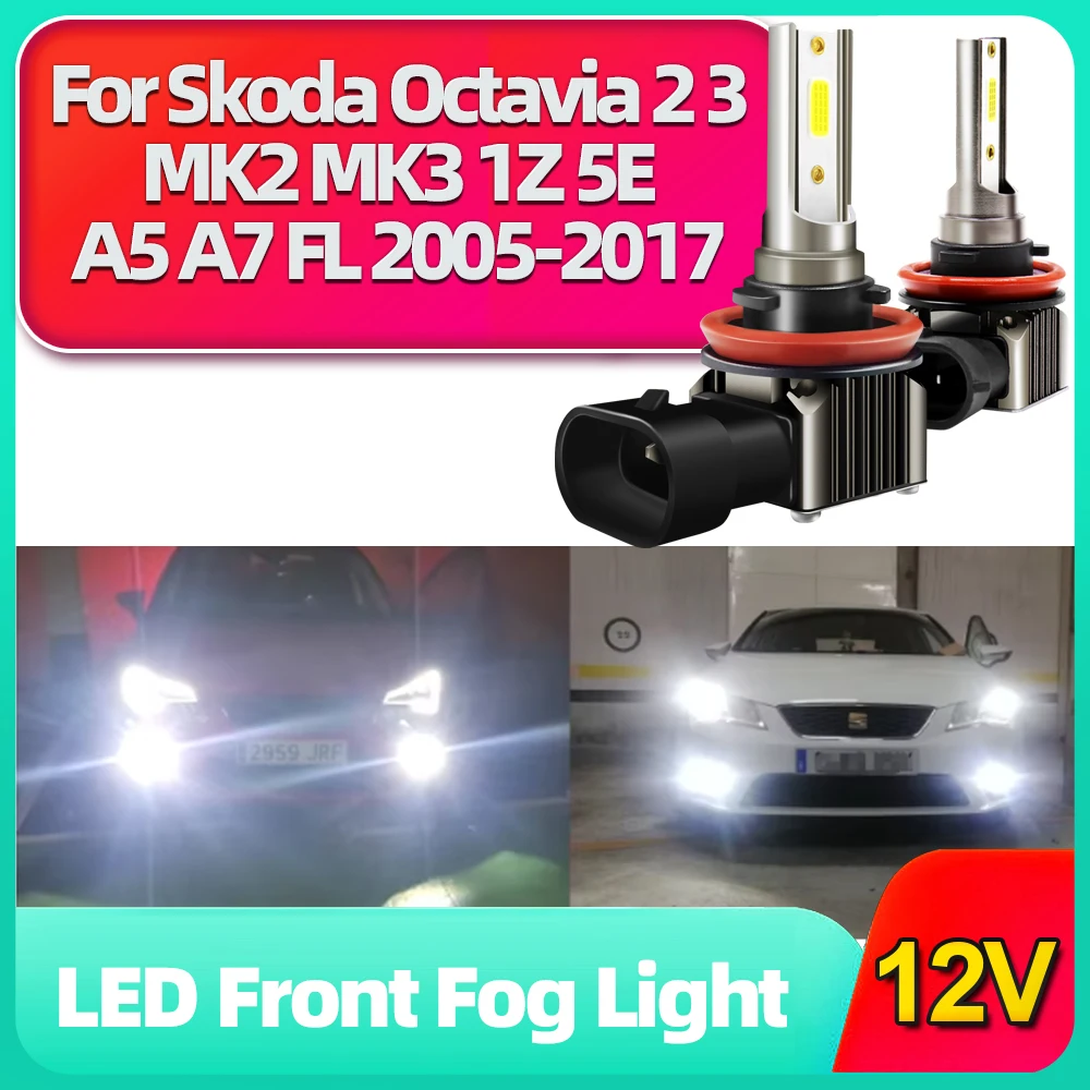 2PCS Car LED Lamp H11 H8 Front Fog Light 15000LM Super Bright Bulbs 6000K for Skoda Octavia 2 3 MK2 MK3 1Z 5E A5 A7 FL 2005-2017