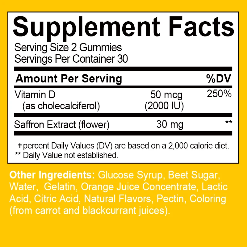 Hello Happy Gummies - Mood Balance Support, Vitamin D, Saffron High Absorption Formula - 60 Gummies