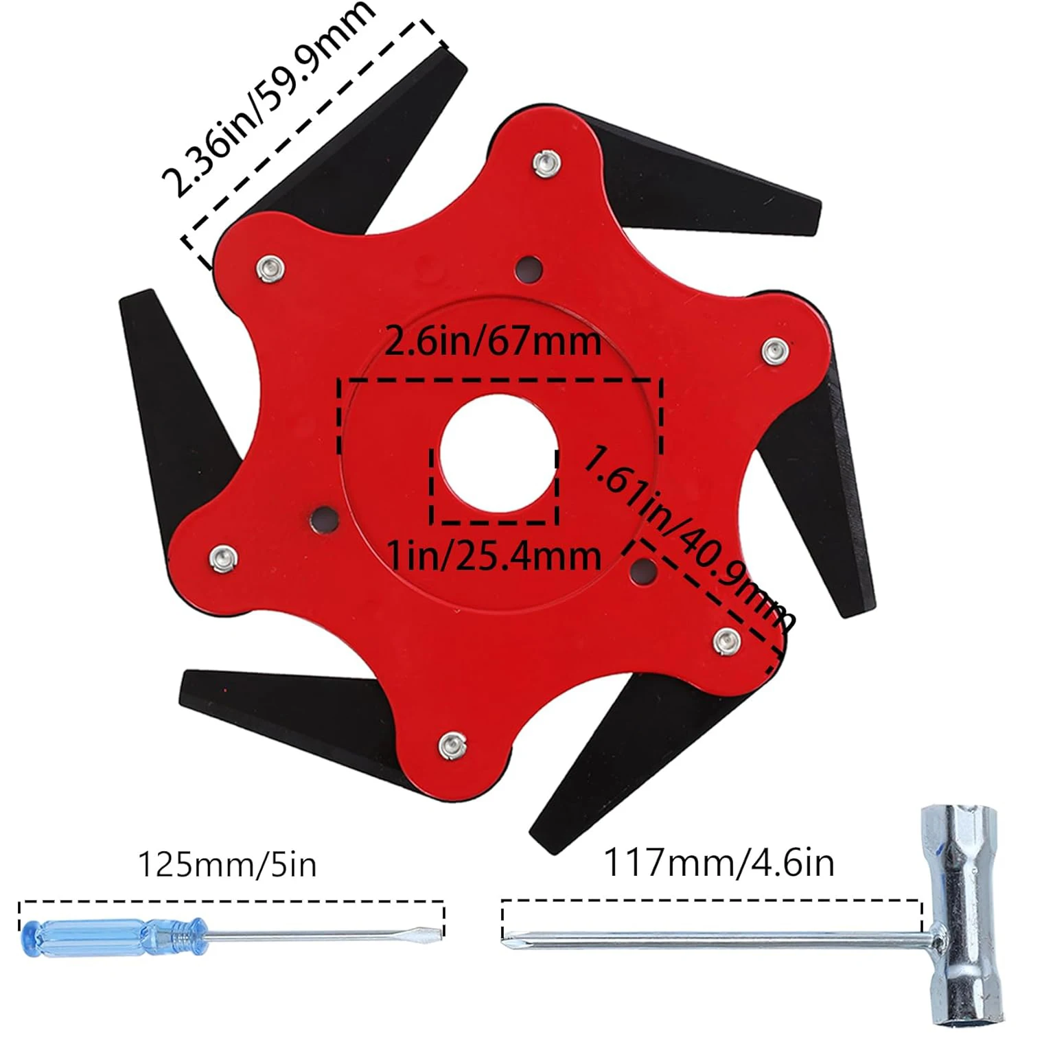 1Pack 6 Steel Razors Trimmer Head Reversible Weed Eater Blades Metal Mn65 Brush Cutter with 2 Parts Kit for String Trimmers