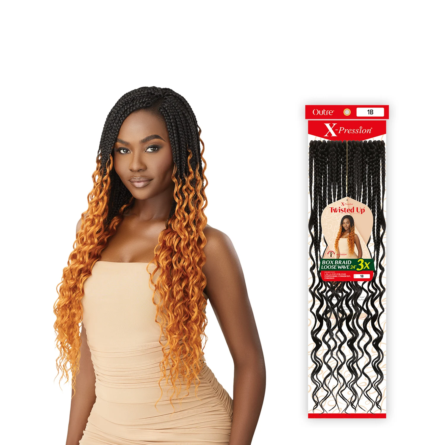 Outre synthetische Häkelzöpfe X-Pression Twisted Up 3X Box Braid Loose Wave 24"