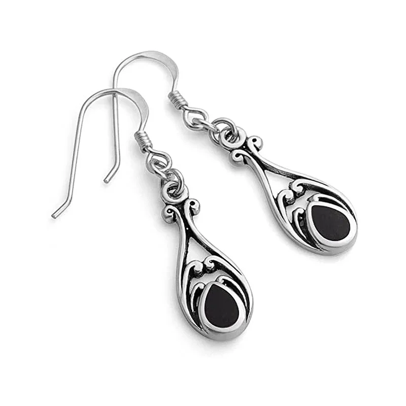 Huitan Vintage Hangende Oorbellen voor Vrouwen Zwart Epoxy Ontwerp Elegante Vrouwelijke Accessoires Hoge Kwaliteit Retro Sieraden Drop Shipping - afbeelding 2