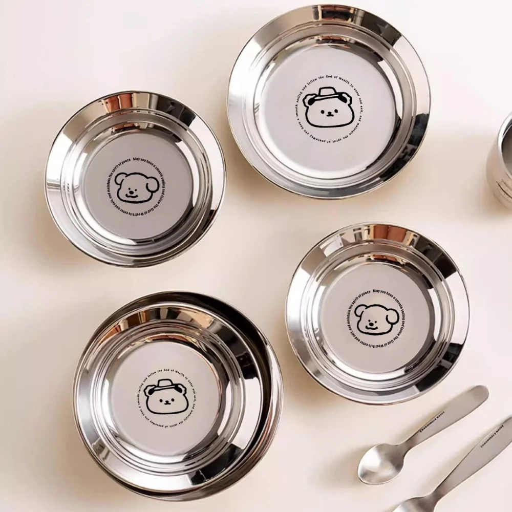 Stainless Steel Mini Plates, Round Plates, Suitable for Children and Adults on a Diet, Reusable, Non-Toxic, Shockproof and Dishw