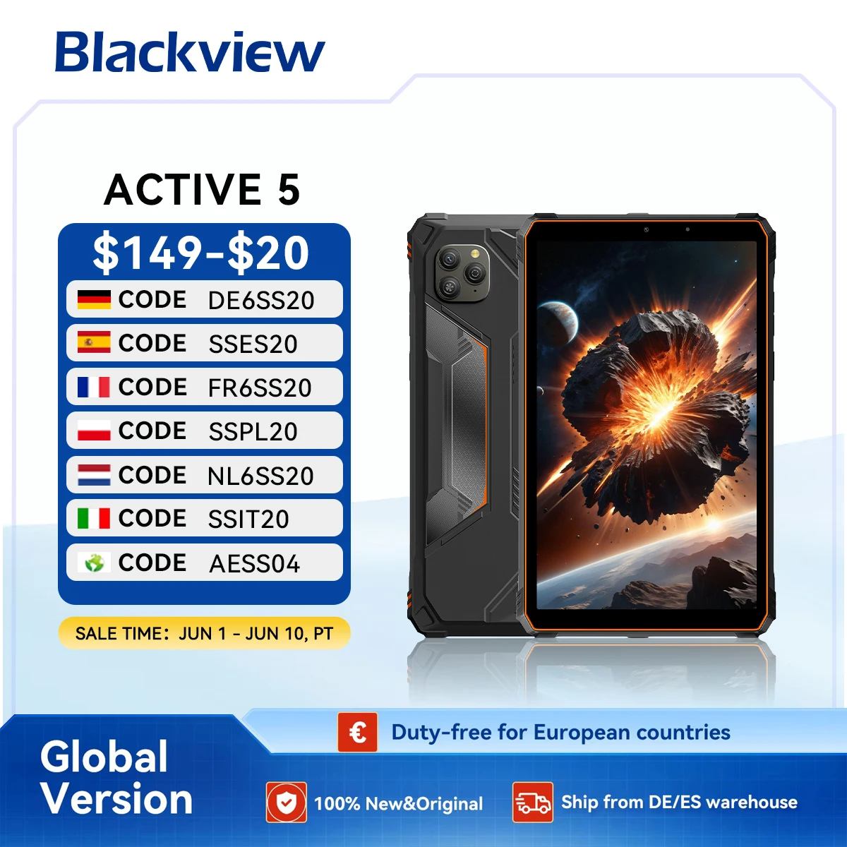 Blackview Active 5 Tablet PC Robusto, 8.68'' HD+ 90Hz, Impermeabile IP68/IP69K, Tablet Android 15 AI, 6GB+128GB, 6600mAh/18W