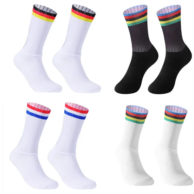 AliExpress Silicone 2024 Slip New Anti Summer Aero Socks Whiteline Cycling Socks Men Bicycle Sport Running Bike