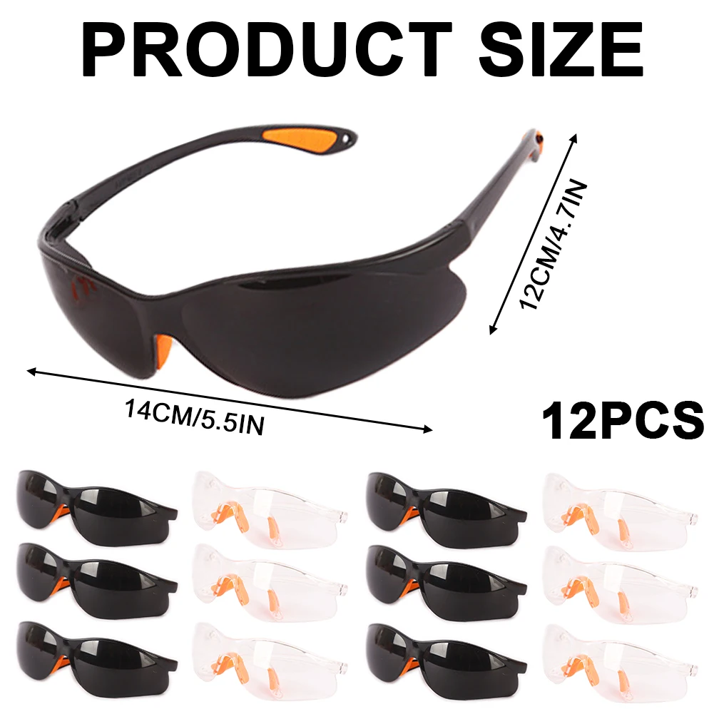 Safety Glasses Pack of 12 Safety Goggles Eyewear Safety Specs Clear Eye Protection Glasses  Anti Dust/Scratch/Mist/Wind