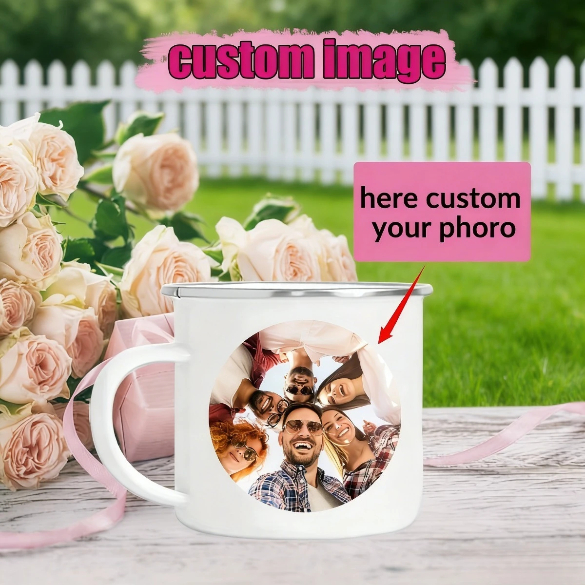 Personalized Pet Photo Enamel Mug Custom Dog Cat Picture Camping Cup Pet Lover Memorial Birthday Gift for Pet Owners.