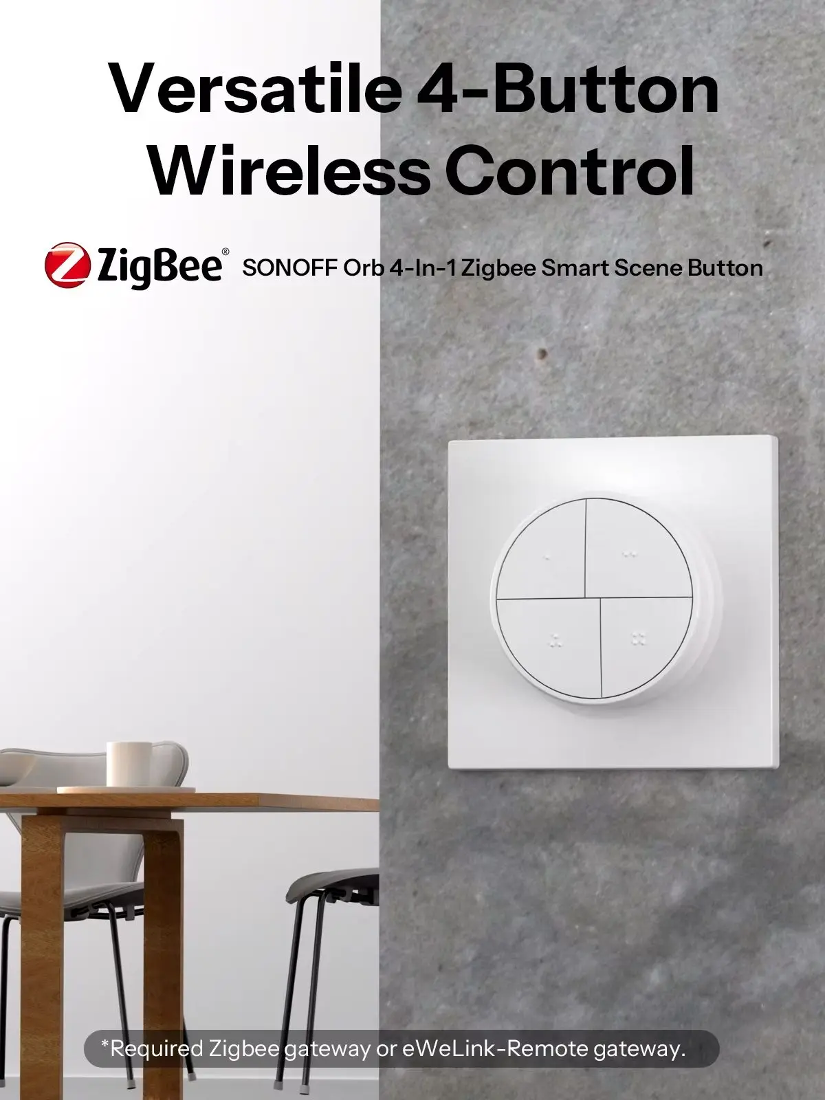 SONOFF Orb 4-in-1 Zigbee Szenenschalter – kabelloser Szenentaster mit magnetischem, abnehmbarem Design, Zigbee & eWeLink-Remote