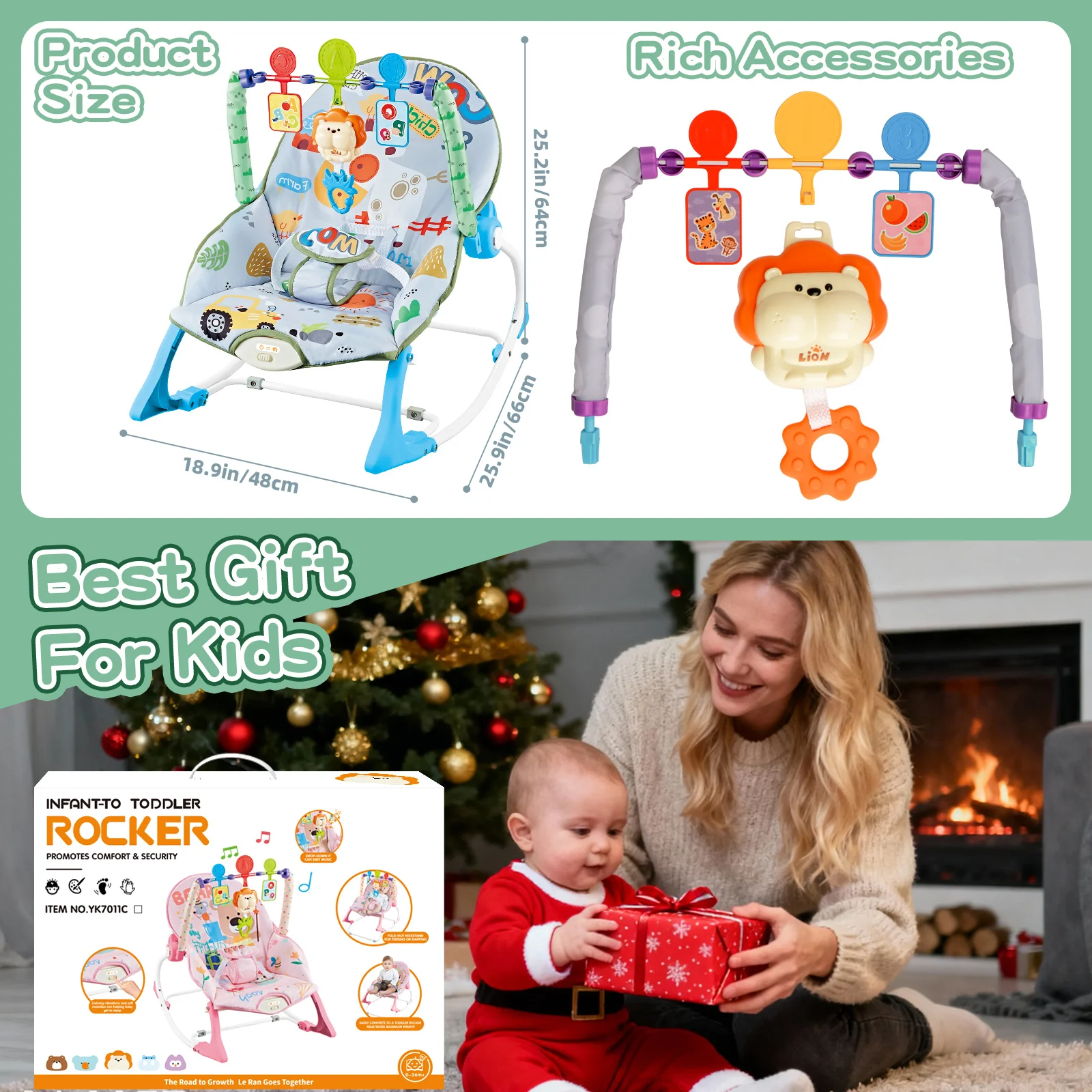 2-in-1 Convertible Baby Rocker & Bouncer Seat with Music, Vibration & Interactive Toys, Adjustable Infant Rocking Chair for Baby